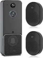 FUNFANG Doorbell Camera with Two Chime WiFi Video Doorbell with PIR Human Detection and App Alerts 2-Way Audio HD Cloud Storage Built-in Battery Powered Door Bell for Home, Black