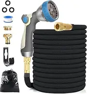 30 m / 100 ft Flexible Garden Hose, Water Hose, Stretchable with 8 Modes, Water Spray Gun, Adapter for 1/2 inch, 3/4 inch and Wall Bracket, Flexible Irrigation Hose for Outdoor use