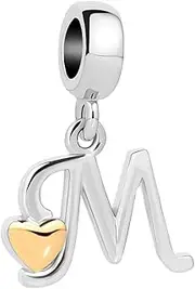 [QueenCharms] Initial A-Z Letter Charm Golden Heart Alphabet Dangle Beads for Bracelets & Necklaces