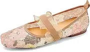 [LUXMUWA] Mesh Mary Jane Ballet Flats Women Sequins Square Toe Flats Ladies Comfortable Embroidered Slip on Soft Ballerina Shoes