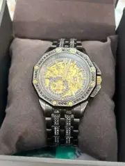 Bulova Men's Automatic Skeleton Dial Black Gunmetal Stainless Steel Never Worn