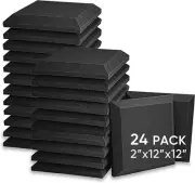 24 Pack 2 Inch Black Soundproof Foam Panels Acoustic Wall Panels