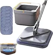 ALINUOYQ Spin Mop M16, Square Spin Mop and Bucket with Wringer Set, 360° Rotatable Retractable Mop, Self-Wash Self-Wring, Wet and Dry Use for All Floor Types