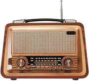 Lyntamy Portable Wooden Retro Radio Wireless Bluetooth Speakers HiFi Stereo AM/FM Radio Player USB TF AUX MP3,Mahogany Color