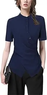 [Generic] Women Casual Shirt Button Asymmetrical Shirt