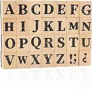 28-Piece Wooden Alphabet Stamps Set, 1 Inch Rubber Stamps, Retro Capital Letter Stamps Seal Series for Crafting, DIY Projects, Card Making, Scrapbook (Letter Stamps)