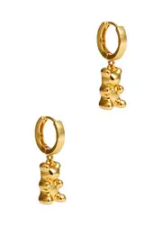 Crystal Haze Nostalgia Bear Hoop Earrings - Gold ONE SIZE