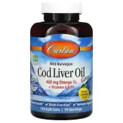 2 X Carlson Labs, Wild Norwegian, Cod Liver Oil Gems, Natural Lemon, 460 mg, 150