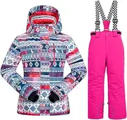 [WOWULOVELY] Girls Thicken Warm Snowsuit Hooded Ski Jacket Pants 2 Pcs Set Skiing Jacket with Pants