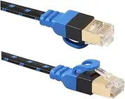 FELTECHELECTR Cat7 Ethernet Cord 8m Double-Shielded Flat Cable with Fiber Mesh 10gbps Speed Secure Plated Contacts for Router