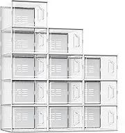 SEE SPRING XX-large 12 Pack Shoe Storage Box, Clear Plastic Stackable Shoe Organizer for Closet, Space Saving X-Large Sneaker Containers Bins Holders Fit up to Size 14 (Clear)