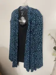 Maggie Barnes 4X Blue Animal Metallic 2fer Stretchy Knit Top Long Sleeve NWT $98