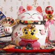 7.8 inch Ceramic Fortune Cat Maneki Neko Ornament Home Decoration Gift Feng Shui