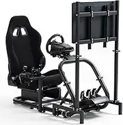 Racing Sim Cockpit with Ergonomic Seat&Monitor Stand Fit for Logitech/Fanatec/Thrustmaster G27 G923 G920,50mm Large Round Tube Driving Simulator Stand, No Steering Wheel/Shift/Pedal/TV