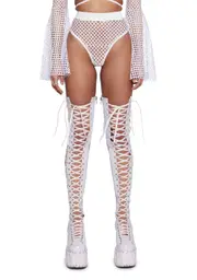 [Club Exx] Techno Fantasy Fishnet Booty Shorts - White