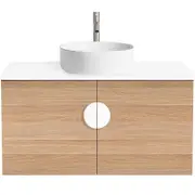 CIBO 900mm Oak Mornington Wall Hung Vanity with White Gloss Basin and White Handle