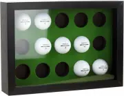 Golf Balls Display Case for 15 Balls, Wooden Case with Acrylic Dust UV Cover, Wa