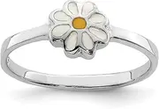 [JewelryWeb] 925 Sterling Silver Polished Rh Plated for boys or girls White and Yellow Enamel Daisy Ring Size F Measures 7mm Wide