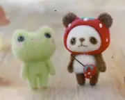 Hamanaka Needle Felting Kit Frog Panda Wool Crafting Cute Animals Strawberry Hat