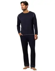 [Wanderluxe Sleepwear] Nox Tencel Modal Long Top And Long Pants in Navy