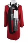 Style & Co Red Black Sequin Sparkle Embellished Knit Sweater Dress Scarf Set L