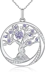 [JD & P] Mothers Day Gifts for Mom, Tree of Life 925 Sterling Silver Birthstone Necklace for Women, Silver/Gold/Rose Gold Cubic Zirconia Pendant Necklace Jewelry Gifts for Mother Grandma, Sterling
