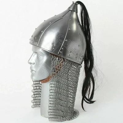 Christmas Medieval 18ga Knight Turkish Helmet With plumed & Chain Mail Helmet