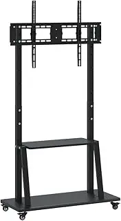 vidaxl Mobile tv Stand on Wheels, 32-90 inch, vesa 800x600 mm, 100kg Capacity, Height Adjustable, Black Powder-Coated Steel, with Storage Shelf