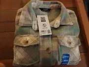 Member's Mark Girls Shacket, Relaxed Fit Green Plaid Flannel - Large (10/12) New