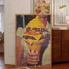 Cheeseburger Cone Wall Art Retro Food Print For Kitchen Deco Retro Retro Print