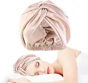 Silk Hair Wrap for Sleeping Silk Bonnet Night Sleep Cap for Curly Hair Double Layer Soft Silky Head Scarf Shower Caps for Women Hair Beauty Satin Bonnet With Adjustable Elastic Washing Makeup (Shallow khaki, One size)