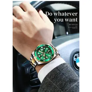 OLEVS 9945+5885情侶表綠水鬼石英手錶經典奢華日期夜光錶橡膠錶帶不鏽鋼錶帶對錶防水錶運動情人節送禮必備