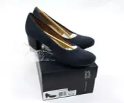 Naturalizer Women's 6.5M Naomi Navy Pumps Stacked Block Heel Almond Toe NIB