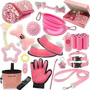 FLYSTAR Puppy Starter Kit for Small Dogs, 26 pcs Dog Supplies, Dog Toys, Collar & Leash, Training Cilcker, Treat Bag, Poop Waste Bag with Dispenser, Blanket, Grooming Glove, Bowls, Toothbrush, etc