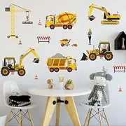 City Construction Vehicles Wall Decals, Truck Digger Excavator Cartoon Engineering Car Decorative Wall Stickers, Removable DIY Wallpaper for Bedroom