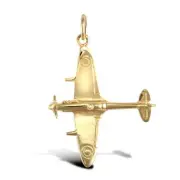 9ct Yellow Gold Solid Spitfire Plane Pendant