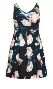 City Chic Sandra Dress Black BNWT Ladies Plus Size S 16