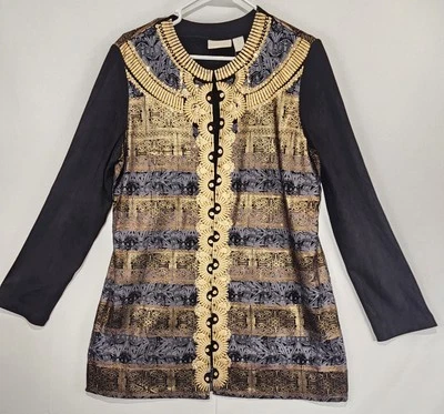 Chico's Women's Lightweight Black/Gold Beaded And Sequin Blazer Size M (1)