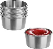 Silver 304 Stainless Steel Mini Dipping Cup Set of 6 Reusable Sauce Bowls for Home and Restaurant, Ketchup Containers, Pudding Seasoning Cups (6)