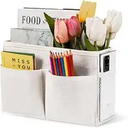 Retyion Bedside Hanging Storage Basket Headboards Bunk Beds Dorm Rooms Organizer Caddy for Storage (With Pockets, White)