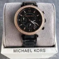 在飛比找iOPEN Mall優惠-Michael Kors手錶女生石英錶 黑色鋼帶錶 大直徑鑲