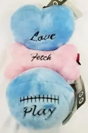 Play Fetch Love, Bone Heart or Football plush squeaker dog toys toy puppy B51