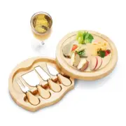 Minnie Bamboo Cheese Charcuterie Board and Knife Set 5 piece Round 22cm Free Del