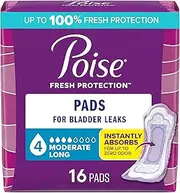 Poise Incontinence Pads, Moderate Absorbency, Long, 16 Count