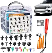 Automotive Fasteners Kit - Front Bumper Clips - with Car Panel Pry Tool Car Retainer Clips Bumper Repair Rivets for Trim Panel Helves