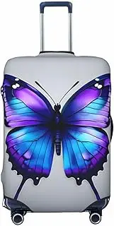 [CADREWY] Blue Purple Butterflies Print Travel Suitcase Cover Luggage Protector with Elastic Anti Scratch for Carry On, Black, Medium
