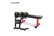 Powertrain 48KG Adjustable Dumbbell Set (Gold) & Stand with Flat Bench
