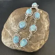Gorgeous Blue Larimar Southwestern Sterling Silver Link Bracelet 8" 16076