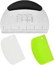 Dough Scraper Cutter, 1Pcs Stainless Steel Dough Scraper with Handle and Measuring Scale, 2Pcs Plastic Dough Cutter Smoother Shape Spatulas for Cake Pizza Bread Cutting,Kitchen Supplies
