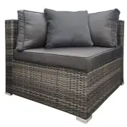 Outdoor Modular Lounge Chair with Cushions, Grey - 1 Seater, Rattan, UV-Resis...